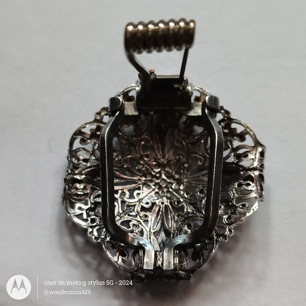 🗼A-F Paris France Brooch Art Nouveau Silver Filigree Clip Vintage - Picture 8 of 10